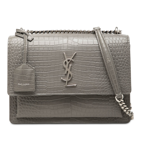 Saint Laurent Handbags - Pre-Loved Saint Laurent Medium Croc Embossed Leather Monogram Sunset Crossbody